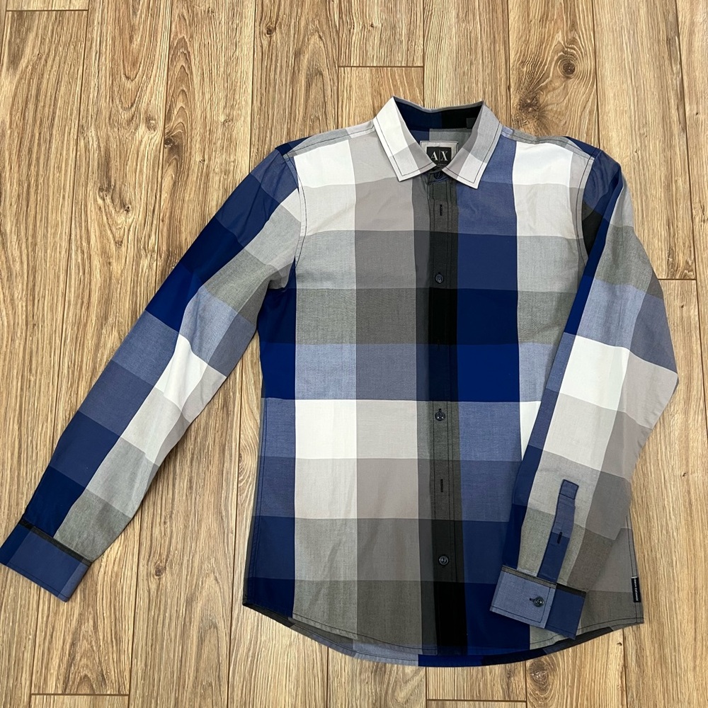 AX Armani Exchange blue plaid shirt - slim medium